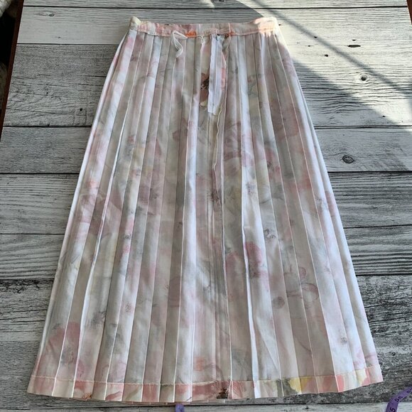 Vintage Handmade Pleated Floral Midi Skirt - Picture 2 of 7